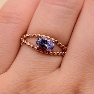 Elegant Purple Tanzanite Gemstone Gold Eye Ring